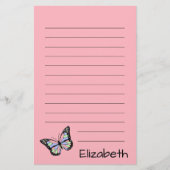 Kute roze met zwarte tekst en vlinder briefpapier (Voorkant)