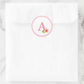 Kute roze monogram en bloem ronde sticker (Tas)