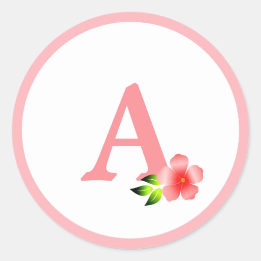 Kute roze monogram en bloem ronde sticker (Voorkant)
