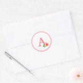 Kute roze monogram en bloem ronde sticker (Envelop)