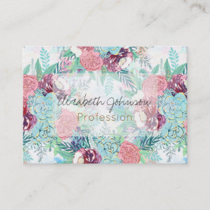 Kute roze Munt Peony & Succulent Floral Hand Paint Visitekaartje