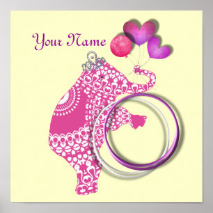 Kute Roze Olifant Persoonlijke Baby Nursery Decora Poster