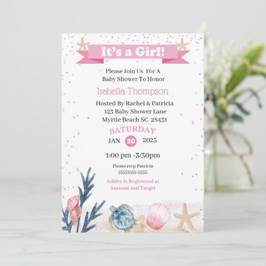 Kute roze onder de uitnodiging tot het Zee (Staand voorkant)