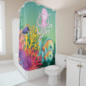 Kute roze onder het Zee octopus Shower Curtain Douchegordijn (In situ)