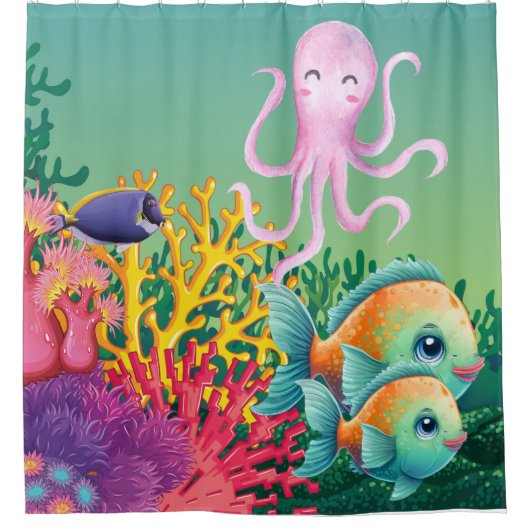 Kute roze onder het Zee octopus Shower Curtain Douchegordijn (Voorkant)