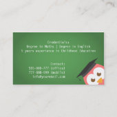 Kute roze Owl met het Pet van het Afstuderen, Pers Contactkaartje (Achterkant)