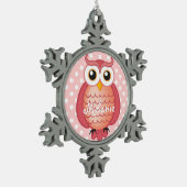 Kute Roze Owl met naam Tin Sneeuwvlok Ornament (Links)