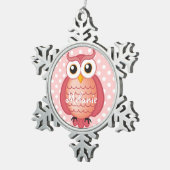 Kute Roze Owl met naam Tin Sneeuwvlok Ornament (Rechts)