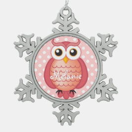 Kute Roze Owl met naam Tin Sneeuwvlok Ornament