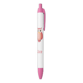 Kute Roze Owl met naam Zwarte Inkt Pen