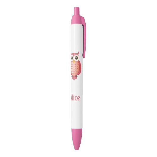 Kute Roze Owl met naam Zwarte Inkt Pen (Achterkant (Verticaal))