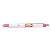 Kute Roze Owl met naam Zwarte Inkt Pen (Voorkant)