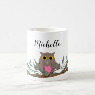 Kute roze Owl on Branch Name Koffiemok