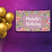 Kute roze Paarse Waterverf Floral Birthday Spandoek
