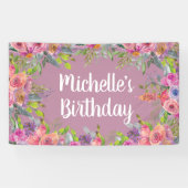 Kute roze Paarse Waterverf Floral Birthday Spandoek (Horizontaal)
