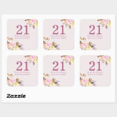 Kute Roze Peach Flower 21st Birthday Party Vierkante Sticker (Vel)