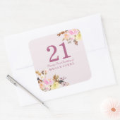 Kute Roze Peach Flower 21st Birthday Party Vierkante Sticker (Envelop)