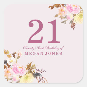 Kute  Roze Peach Flower 21st Birthday Party Vierkante Sticker