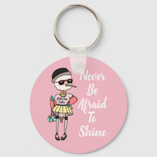 Kute roze Quirky Bird met Inspirerend Quote Sleutelhanger