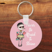 Kute roze Quirky Bird met Inspirerend Quote Sleutelhanger (Voorkant)