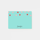 Kute roze rode harten op string gepersonaliseerd post-it® notes (Voorkant)