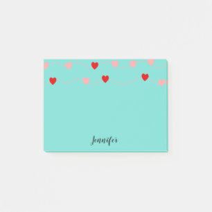 Kute roze rode harten op string gepersonaliseerd post-it® notes
