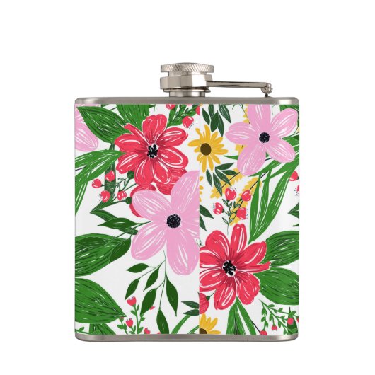 Kute roze roodroze lentekort met handschildervormi heupfles (Achterkant)