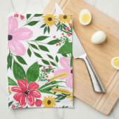 Kute roze roodroze lentekort met handschildervormi theedoek (Quarter Fold)