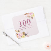 Kute  roze roze ventilator 100e verjaardag vierkante sticker (Envelop)