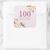 Kute  roze roze ventilator 100e verjaardag vierkante sticker (Tas)