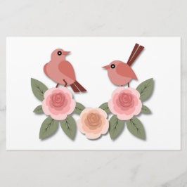 Kute roze Tortelduifjes en bloeiende Rozen Briefpapier