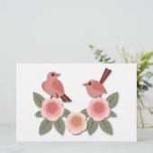 Kute roze Tortelduifjes en bloeiende Rozen Briefpapier (Staand voorkant)