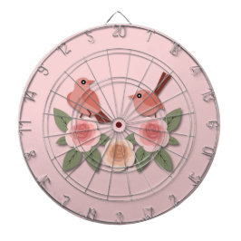 Kute roze Tortelduifjes en bloeiende Rozen Dartbord