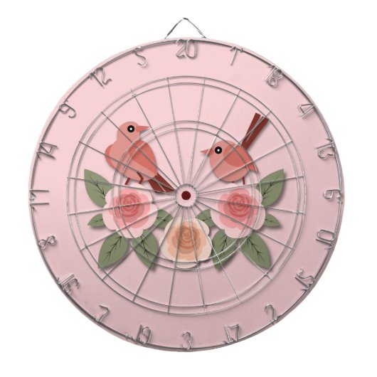 Kute roze Tortelduifjes en bloeiende Rozen Dartbord (Voorkant)