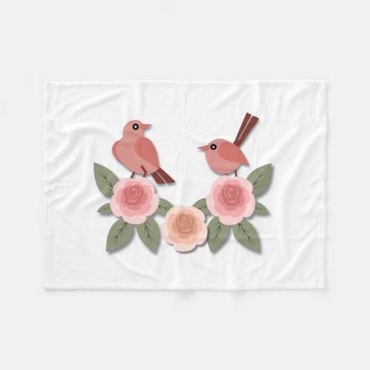 Kute roze Tortelduifjes en bloeiende Rozen Fleece Deken (Voorkant (Horizontaal))