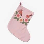Kute roze Tortelduifjes en bloeiende Rozen Grote Kerstsok (Voorkant (Hangend))