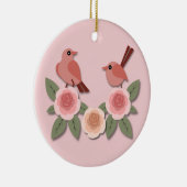 Kute roze Tortelduifjes en bloeiende Rozen Keramisch Ornament (Rechts)