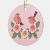 Kute roze Tortelduifjes en bloeiende Rozen Keramisch Ornament (Links)