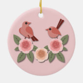 Kute roze Tortelduifjes en bloeiende Rozen Keramisch Ornament (Achterkant)