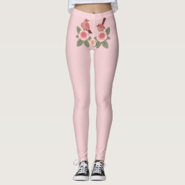 Kute roze Tortelduifjes en bloeiende Rozen Leggings