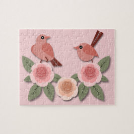 Kute roze Tortelduifjes en bloeiende Rozen Legpuzzel