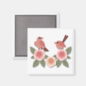 Kute roze Tortelduifjes en bloeiende Rozen Magneet (Voorkant / Achterkant)