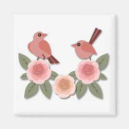 Kute roze Tortelduifjes en bloeiende Rozen Magneet