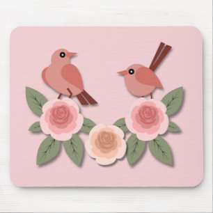 Kute roze Tortelduifjes en bloeiende Rozen Muismat