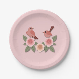 Kute roze Tortelduifjes en bloeiende Rozen Papieren Bordje