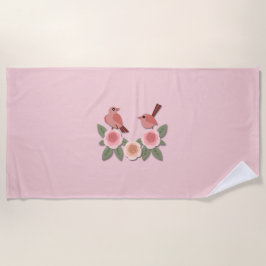 Kute roze Tortelduifjes en bloeiende Rozen Strandlaken