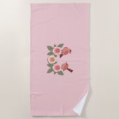 Kute roze Tortelduifjes en bloeiende Rozen Strandlaken (Voorkant)