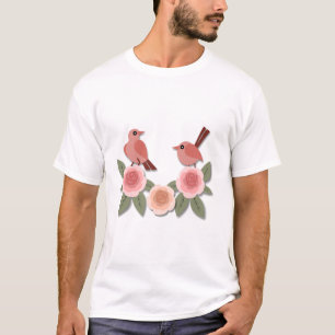 Kute roze Tortelduifjes en bloeiende Rozen T-shirt