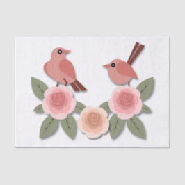 Kute roze Tortelduifjes en bloeiende Rozen Tissuepapier