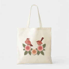 Kute roze Tortelduifjes en bloeiende Rozen Tote Bag